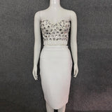 Women Sets Beading Top Bandages Skirt Two Piece Set Celebrity Party Club Lady Clothes Set