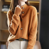 Winter Stand Collar Elegant Fashion Buttons Sweater Women Solid All-match Knitting Cardigan Lady Korean Style Warm