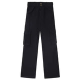 Women's Spring Summer Cargo Pants Elastic Waist Multiple Pockets Solid Vintage Fashion Tooling Style Straight Wide Leg