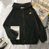 Velvet Thick Hoodies Jacket Autumn Winter Korean Fashion Loose Lamb Imitation Plush Zipper Sweatshirt Jacket Women
