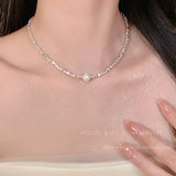 Pearl and Rhinestone Pendant Necklace-Outfit