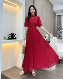Elegant Half-High Collar Bubble Sleeve Pressure Folding Dress With Thin Temperament Female Chiffon Long