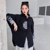 Vintage Embroidered Shirts For Women Spring 2022 Fashion Cotton Black White Batwing Long Sleeve Designer
