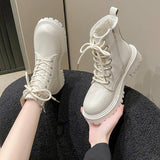 Boots Women's Autumn And Winter New Explosion Vintage Vintage White Short Boots Thick English Fan