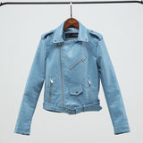 2020 Spring Autumn Women Faux Soft Leather Jacket Long Sleeve Pink Biker Coat Zipper Design Motorcycle PU Red