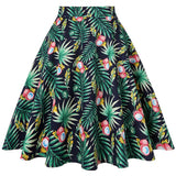 Women Midi Pleated Skirts Vintage 50s 60s Flower Printed Summer Ball Gown High Waist Audrey Hepburn Retro Swing Skater