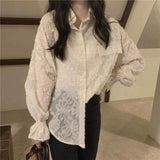 Lace Blouses Women Sexy See Through Tassel Loose Sunscreen Shirts Summer Korean Sweet Elegant Casual Sun Protection