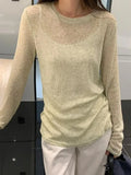 Solid Color Thin Long Sleeve Knit-Outfit