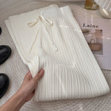 Quality Soft Knitted Wide Leg Pant 2023 Winter Thicken Warm Knitwear High Waist Drawstring Knitting Pants Koean Casual
