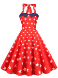 Print Red Strapless Halter Casual Pinup Dress Retro Vintage Audrey Hepburn 50s Gothic Swing Rockabilly Dresses Robe