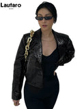 Spring Autumn Short Cool Stylish Shiny Reflective Crocodile Print Patent Pu Leather Jacket Women Runway Fashion