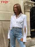 Casual Lapel White Women's Blouse Autumn Elegant Long Sleeve Hollow Out Solid Shirts Fashion Single-breasted Female