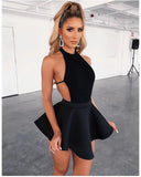 New Summer Women Black Halter Bandage Dress Sexy Sleeveless Backless Ruffles Fashion Club Evening Mini Party Dress