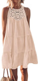 Summer Sleeveless Dresses Casual Sleeveless A-Line Hierarchal Swing Vest Skirt Beach Vacation