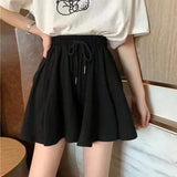 5Xl Summer Shorts Skirts Women Elastic High Waist Casual Wide Leg Shorts Korean A Line Loose Mini Skirt Black Short