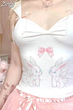 Summer Sexy Ballet Camis Women Y2k Rabbit Print Sweet Sleeveless Slim Fit Crop Tops Tanks Chic High Waist