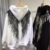 Women Chic Hooded Basics Long Sleeves Wing Pattern Sequins Hollow Out Back Straight Blouse Sweatershirt