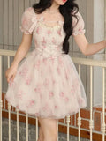 2023 Floral Sweet Mini Dress For Women Print Dress French Female Korean Fashion Cute Party Dresses