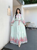 And Autumn New Women's Collar Bubble Sleeve Lantern Long-Sleeved Lantern With Belt Positioning Print Single Buckle