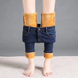 Warm Slim Fit Pencil Pants Women Thicken Fleece Skinny Jeans Pants For Women leisure High Waist Elastic Denim