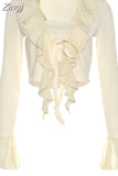 Style Long Sleeve Ruffle Lace up T-Shirt Elegant Fashion Women Square Collar Bustiers Crop Tops Autumn Winte New