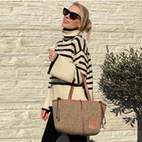 2021 Autumn Winter Oversized Knitted Pullover Women Turtleneck Long Sleeve Khaki Striped Loose Sweater Casual