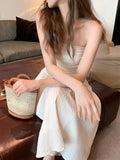 Strapless Midi Dress Women French Slim Even Party Formal Dress Office Lady Casual Fairy One Piece Dress Chic Summer