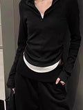 Fake Two Piece V Neck Long Sleeve