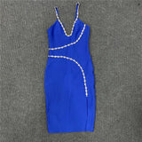 Summer New Beading Spaghetti Strap Dress Women Sleeveless Clothes Sexy Club Party Midi