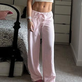 Zingj Wind Stripe Knitting Bump Color Casual Pants Female Low Waist Loose Straight Tube Contracted Base
