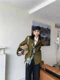 Contrast Stitch Green Patchwork Designer Blazer For Women Elegant Stylish High Fashion Coat And Jacket Autumn