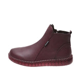 Handmade Genuine Leather Women Ankle Boots Casual Snow Boots Winter Ladies Flat Shoes Zip Rubber Botines
