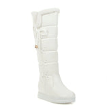 Winter Plush Warm Women Boots Comfortable Flat Knee High Boots Zipper Snow Boots Women Black White Pink Big Size 41 42