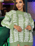 Autumn Winter Letter Print Loose Pullovers Y2k Black Long Sleeve Women Oversized Knitted Sweater Fashion Casual