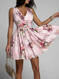 Women Sleeveless Sequin Club Party Dresses Summer New Elegant Solid V-Neck Sling Mini A-Line Dress Ladies Chic Waist