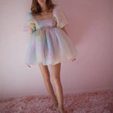 Short Sleeve Puff Tulle Mini Dress-Outfit