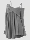 Shoulder Crisscross Tunic Sweater Casual Ladies Tops Women Sweaters Female Long Sleeve Pullover