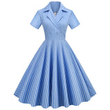 Women Summer Striped Print Party Flare Dress Robe Femme Retro Vintage Swing Prom Rockabilly Midi Dresses Vestidos