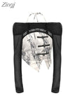 Women New Vintage Chinese Style 2 Piece Tops Halter Tanks Crop Top Off Shoulder Short Split Tees Sexy Clothe 2023 New