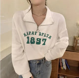 Letter Print Button POLO Collar Sweatshirt Women Casual Loose Harajuku Oversized Hooded Pullover Brand Fashion