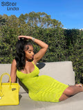 Knitted Bodycon Mini Dresses Women Sleeveless Skinny Stretch Spaghetti Strap Robe Female Party Clubwear
