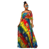Shoulder Rainbow Color Elegant Women Dress Chiffon Summer Maxi Dress A-line Floor Length Femme Pleated Dress 2019