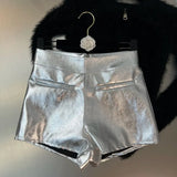 2022 Autumn New Arrivals Silver Slim Pu Shorts Women