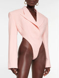 2022 Autumn New Arrival Long Sleeve Turn Down Collar Hollow Out Backless Padded Shoulder Slim Pink Blazer Coat