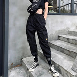 Harajuku Multi Pockets Cargo Pants Women Slim Harem Pants Bf Korean Elastic Waist Sweatpants Thin Casual Trousers Punk