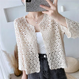Cutout Knitted Cardigan Sweater Women Five-point Sleeves Thin Sunscreen Air Conditioning Short Sweater Female Spring