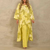 Loose Suits Casual Women Autumn 2 Piece Sets Fashion Long Sleeve O Neck Irregular Long Tops + Straight Pants Ladies