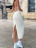Textured Split Halter Maxi Dress- Outfit