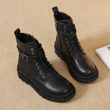 Punk Ankle Thick-soled Motorcycle Ankle Boots Women's Lace-up Spring Thick Heel Belt Buckle Pocket Designer Chunky