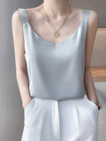 New Women's Suspender Silk Vest Bottoming Shirt Temperament All-Match Solid Color Outer Wear Wide Shoulder Strap